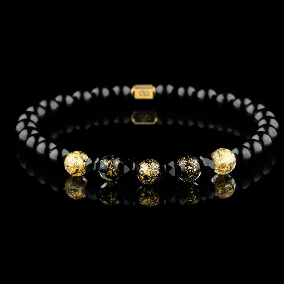 Golden Black Murano - Black Tourmaline Gold Bracelet I (6mm)