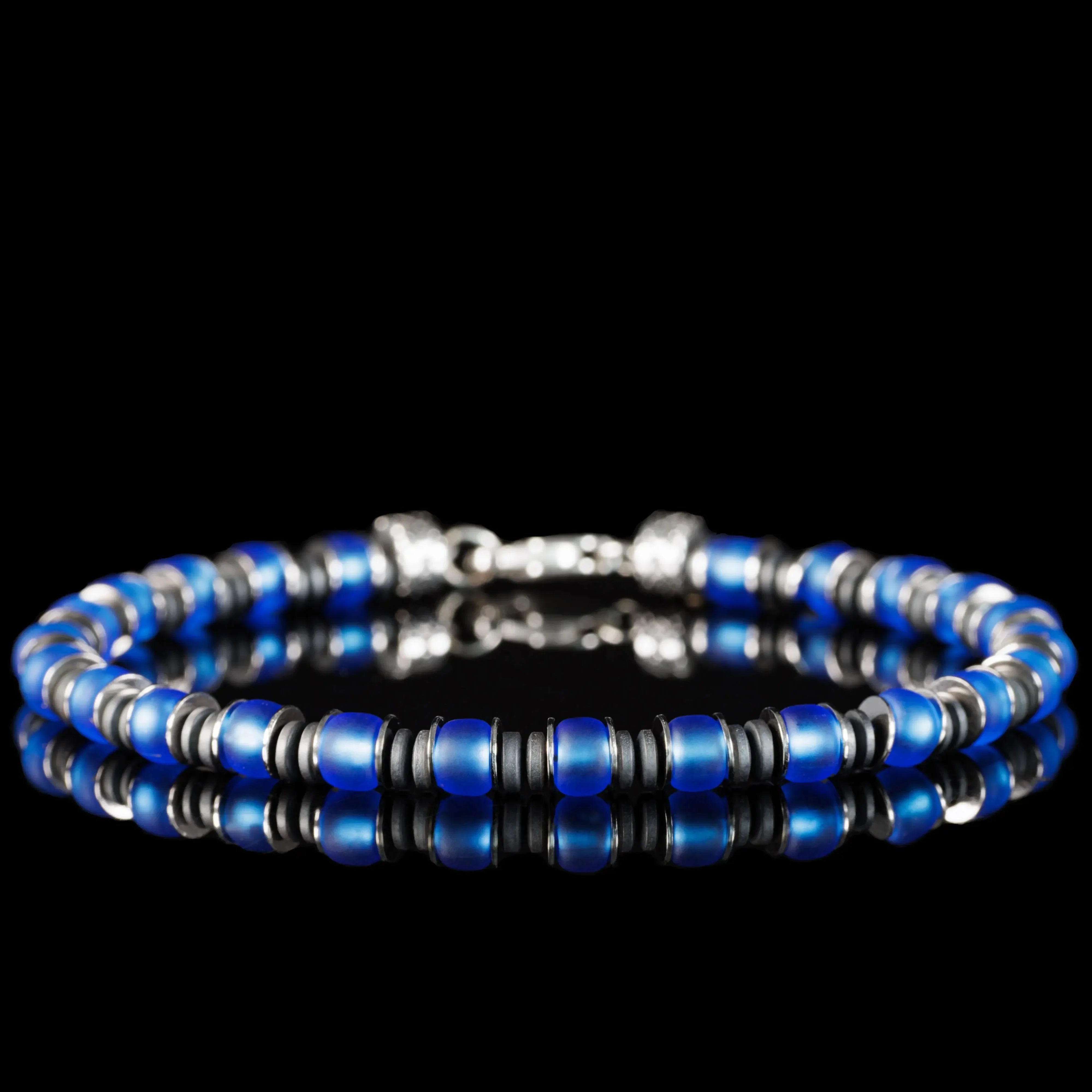 Blue Silver & Hematite Bracelet VIII (6mm)