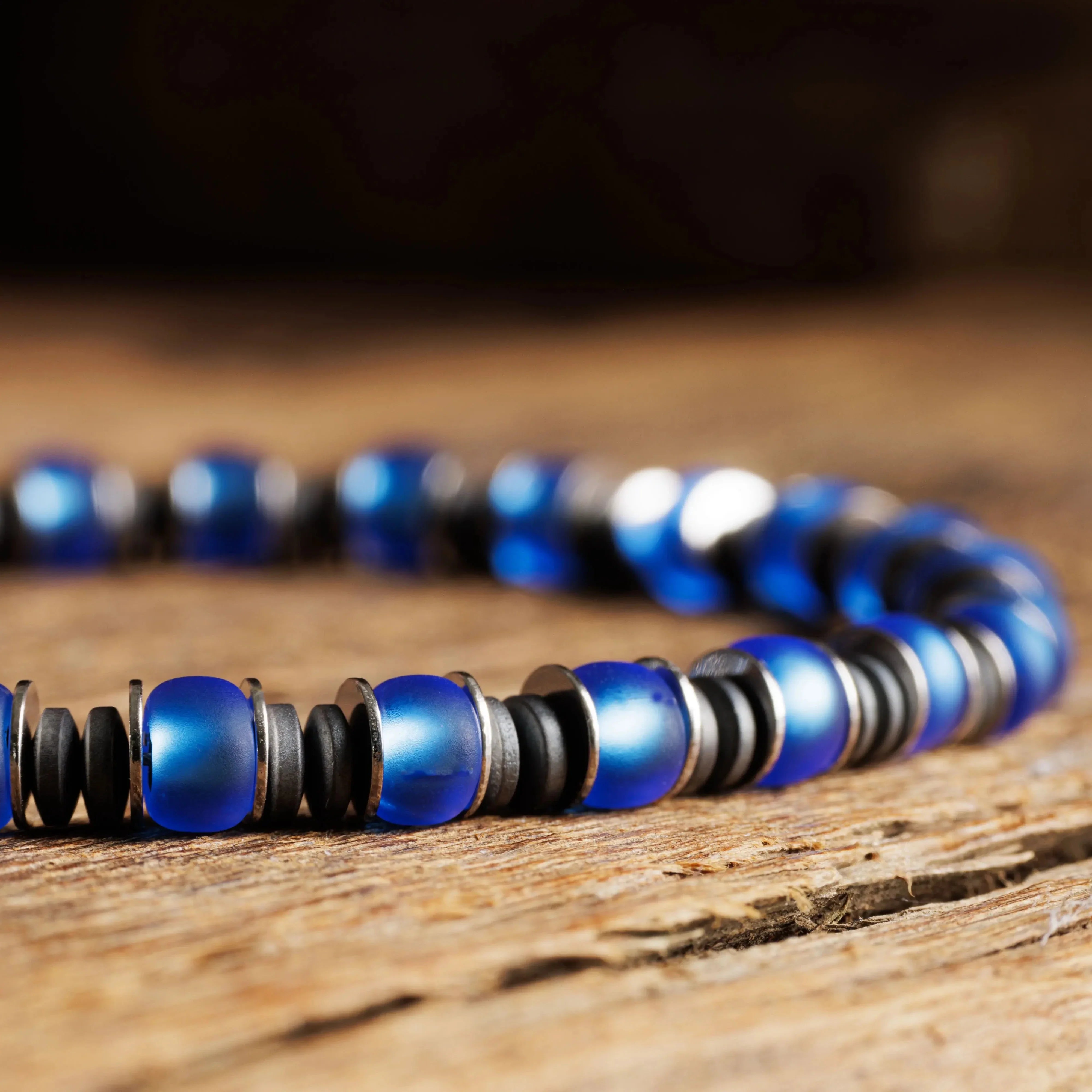 Blue Silver & Hematite Bracelet VII (6mm)