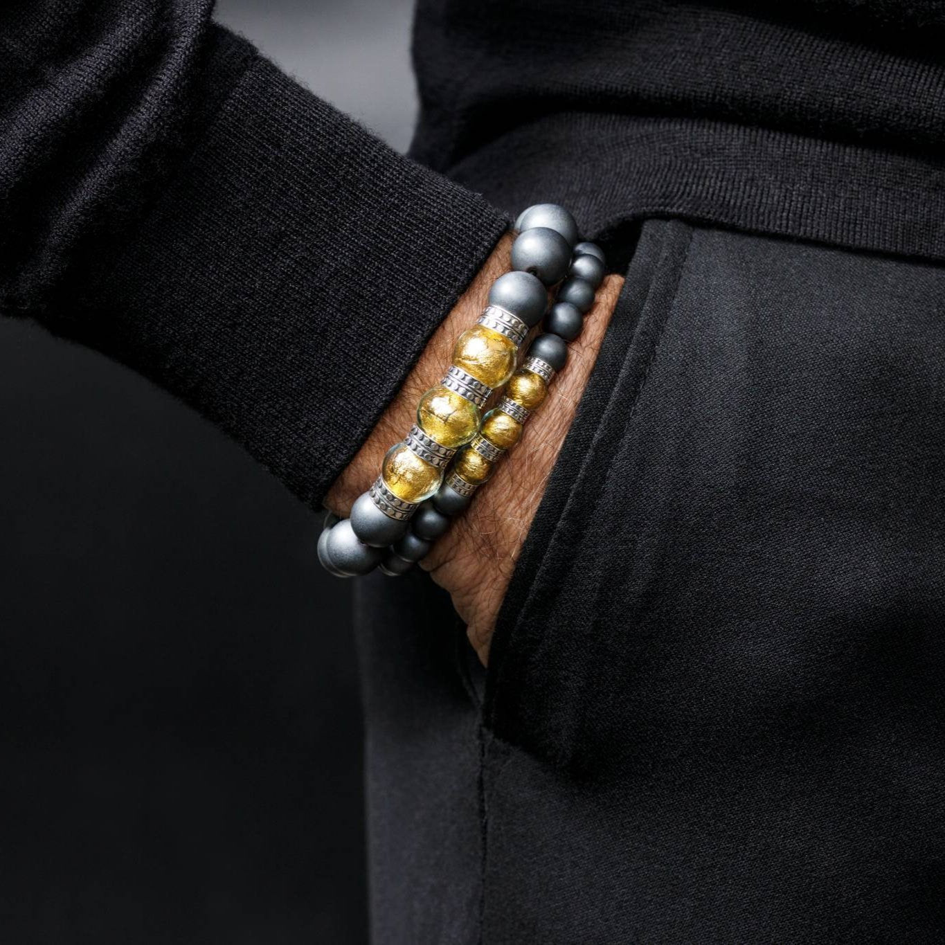 Golden Murano - Matte Hematite Bracelet I (12mm)