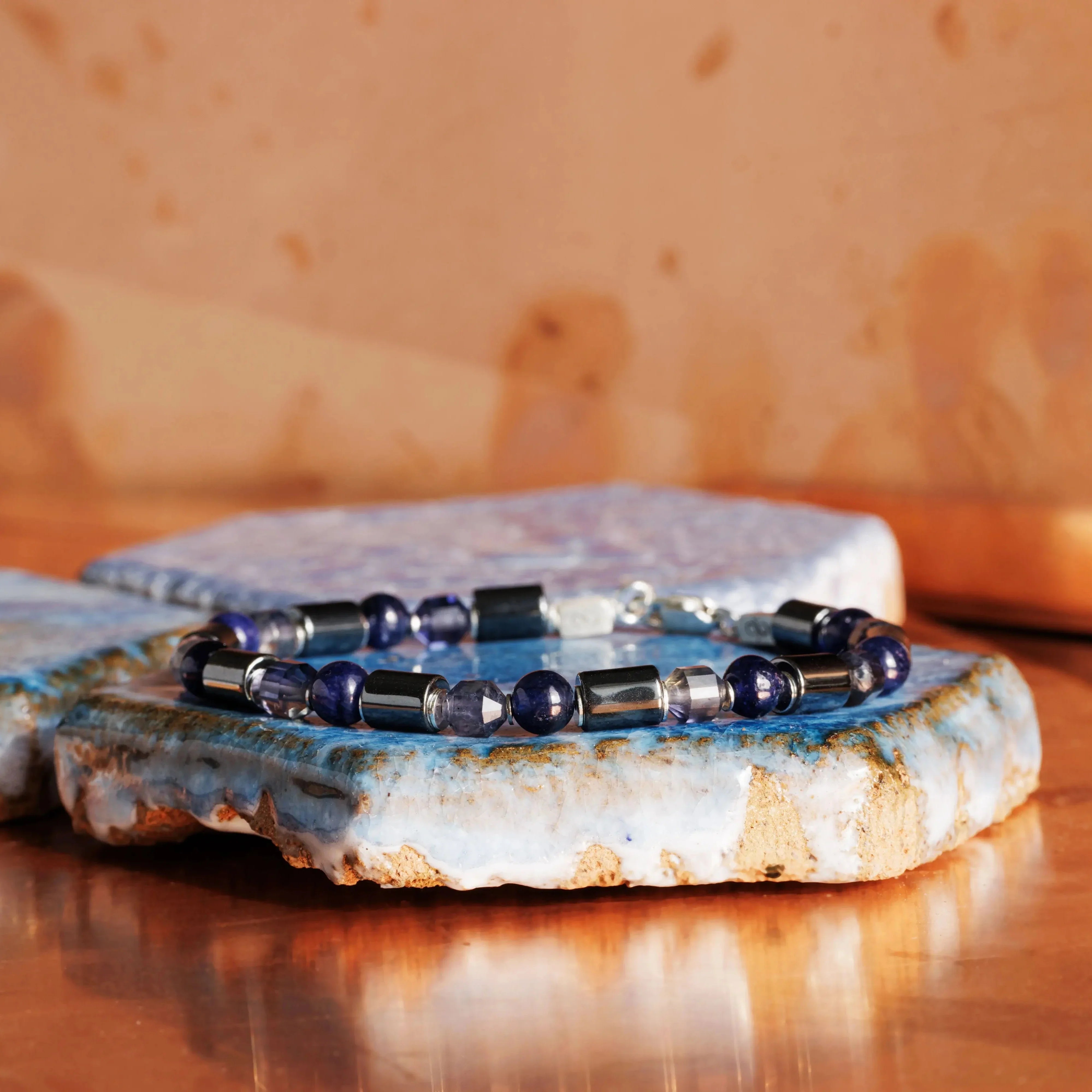 Blue Sapphire - Iolite - Hematite Bracelet VII (6mm)