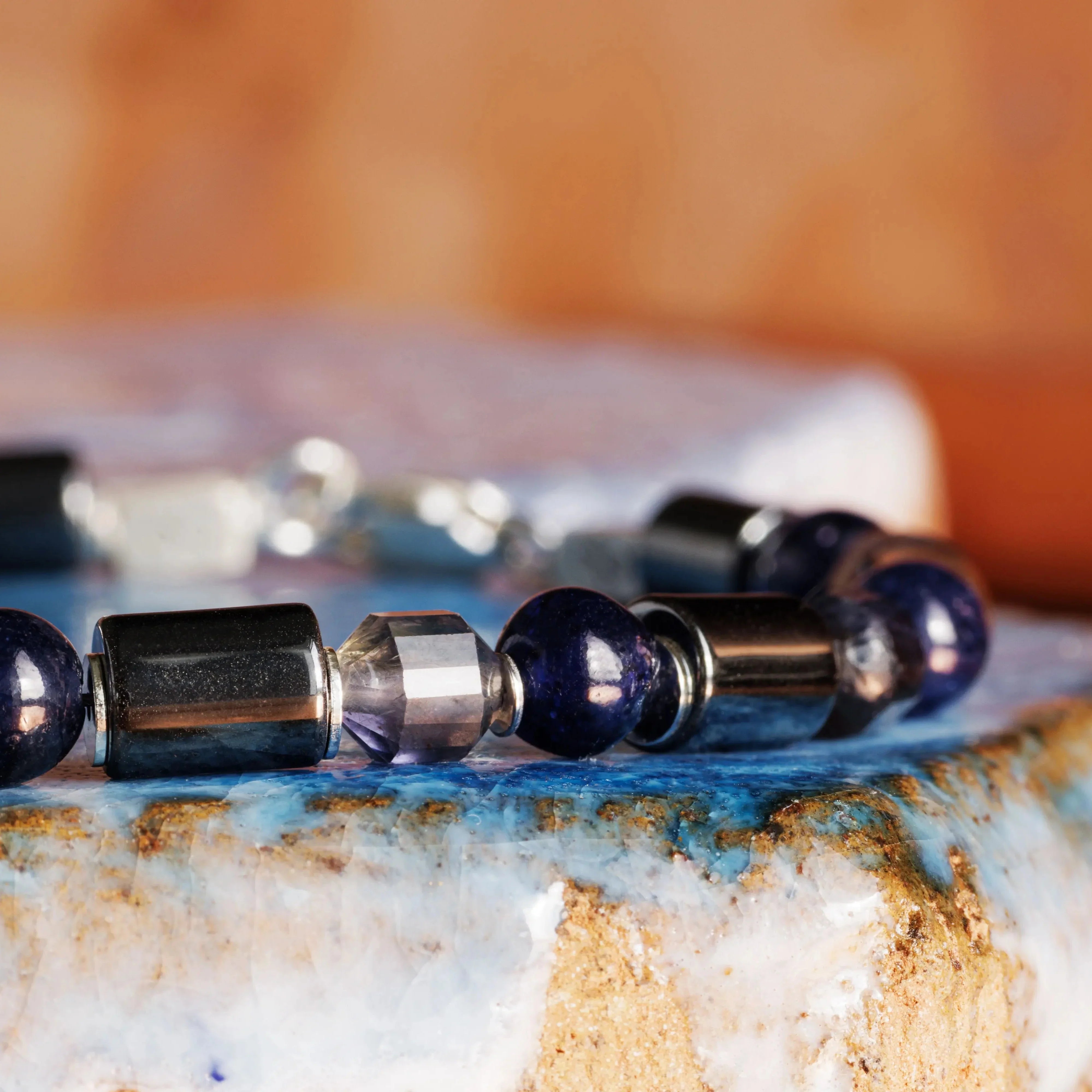 Blue Sapphire - Iolite - Hematite Bracelet VII (6mm)