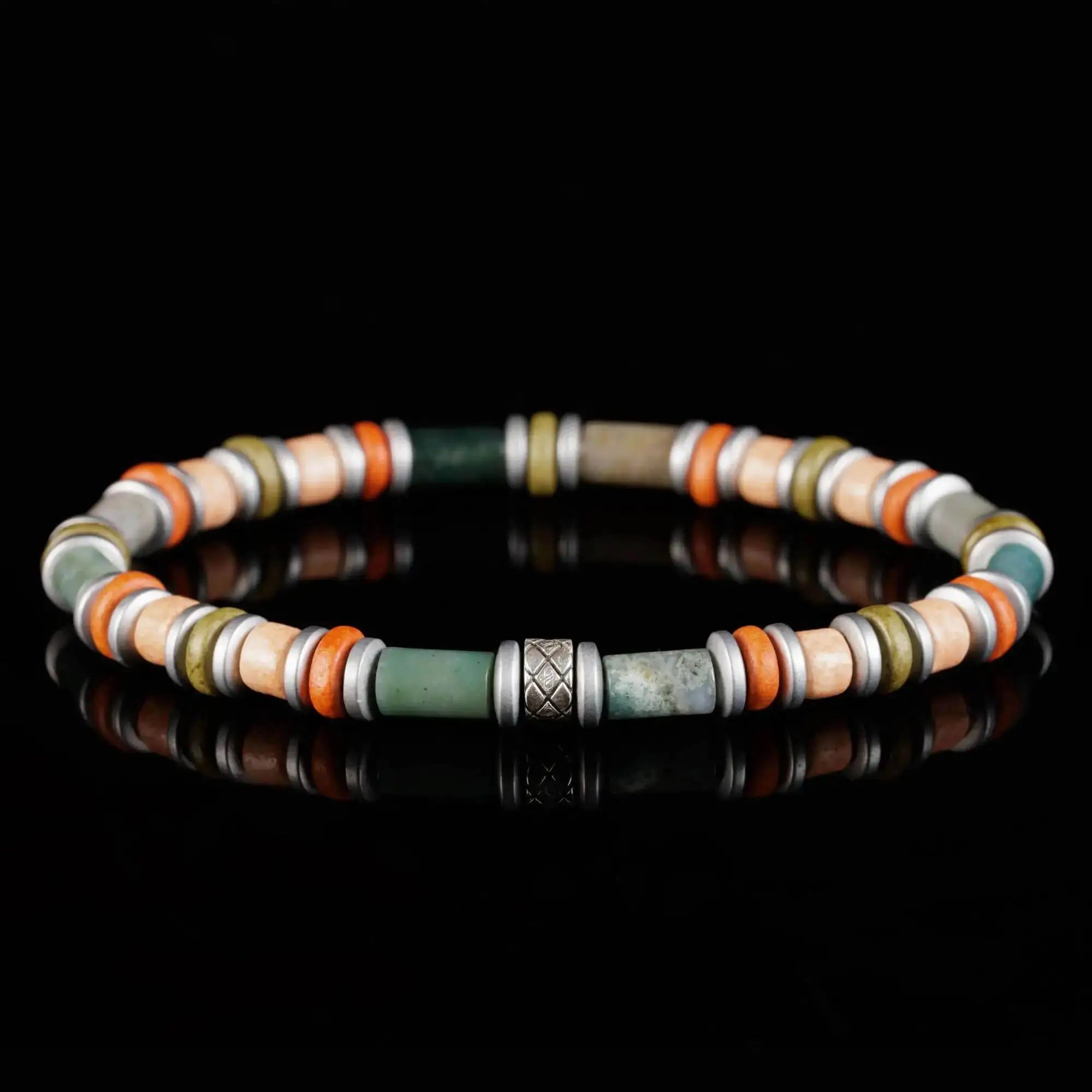 Green Agate - Green/Orange/Peach Bracelet I (6mm)