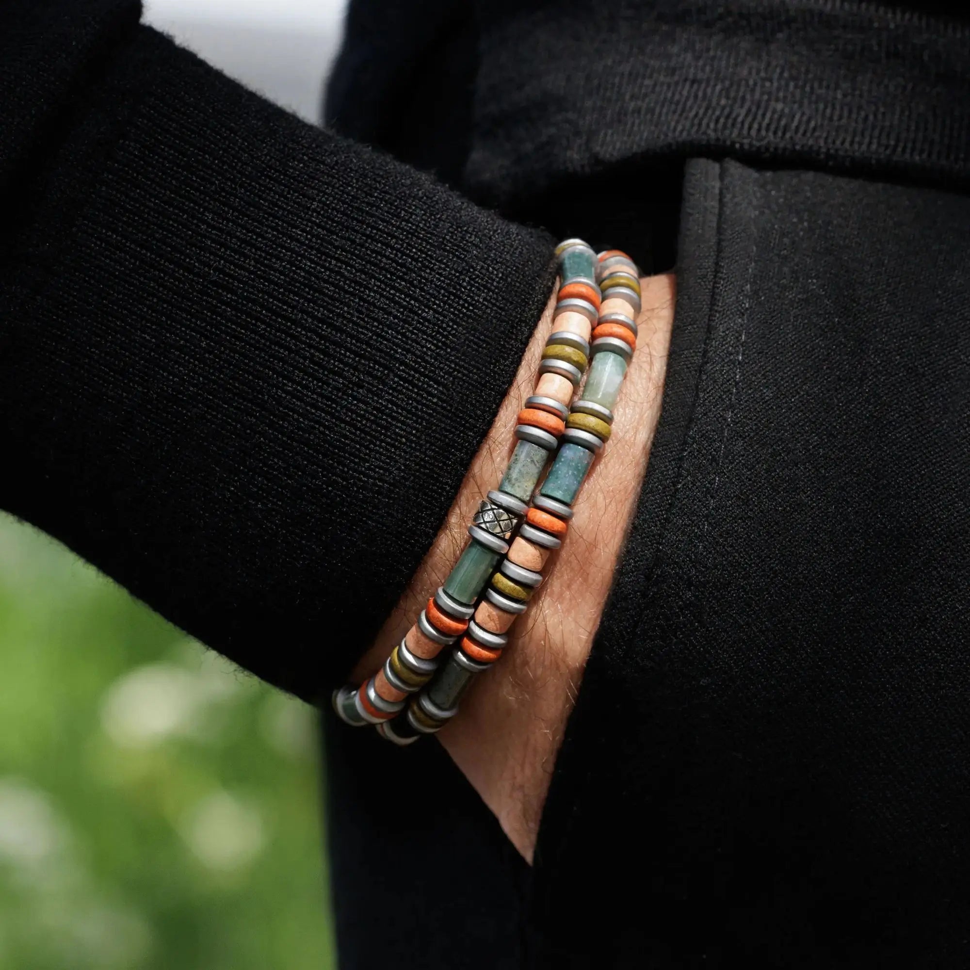 Green Agate - Green/Orange/Peach Bracelet I (6mm)