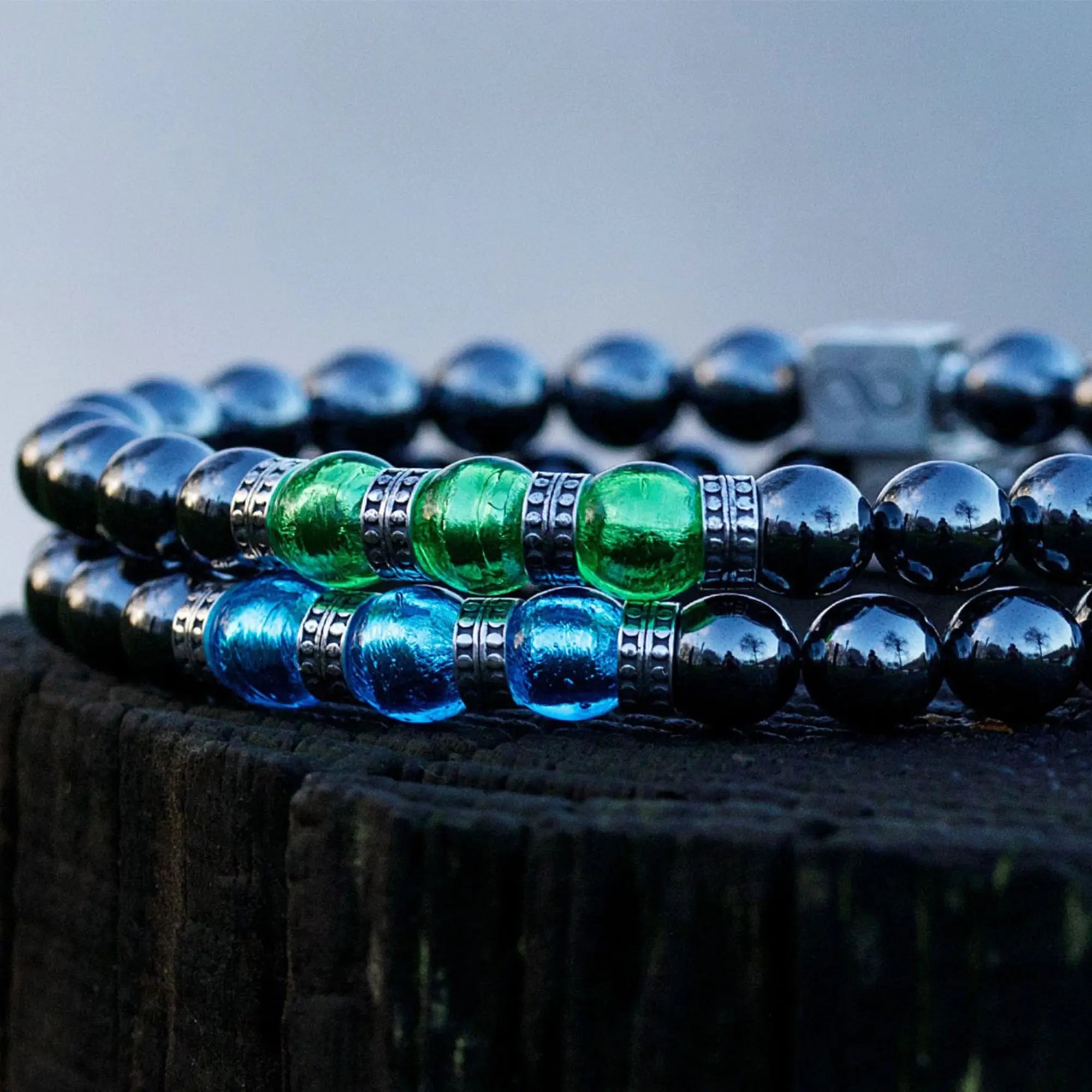 Blue Murano - Hematite  Bracelet V (8mm)